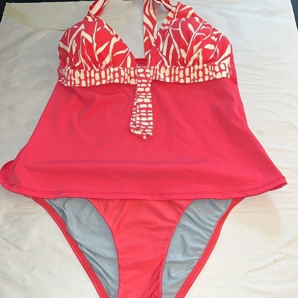 Bamboo coral halter tankini top Luxe coral bikini bottom Sz‎ M